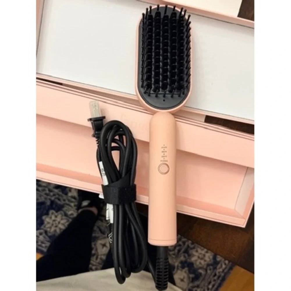 L'ange Mane Pass 2-in-1 Straightening Brush‎ Blush Pink Ceramic Hair Tool